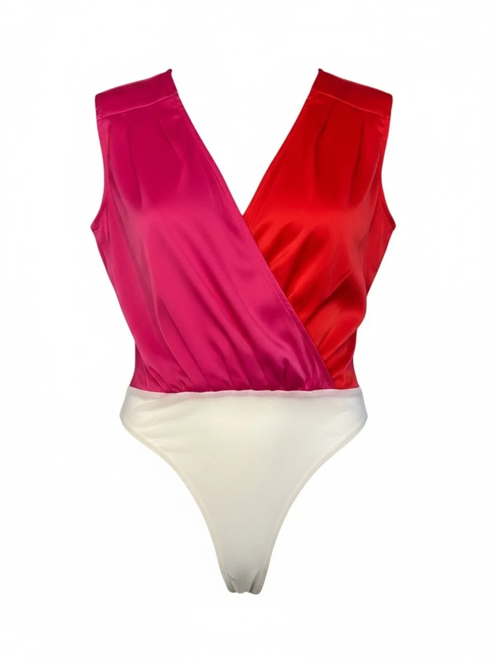 entro Colorblock Wrap Bodysuit in Fuchsia, Red & White